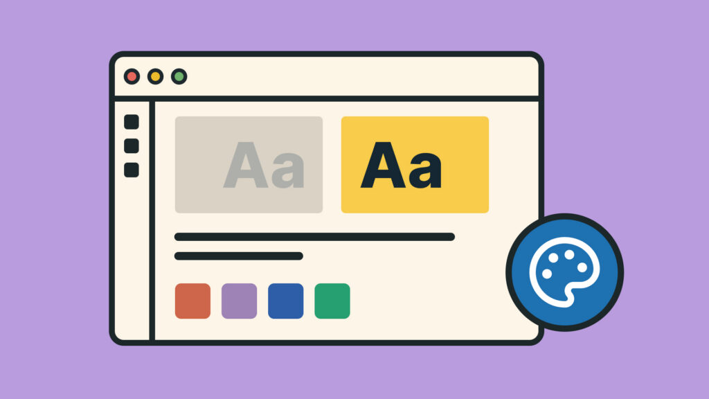 Browser zeigt Farbkontrast-Vergleich: Schwacher grauer vs. starker schwarzer Text auf gelbem Hintergrund mit Accessibility-Symbol