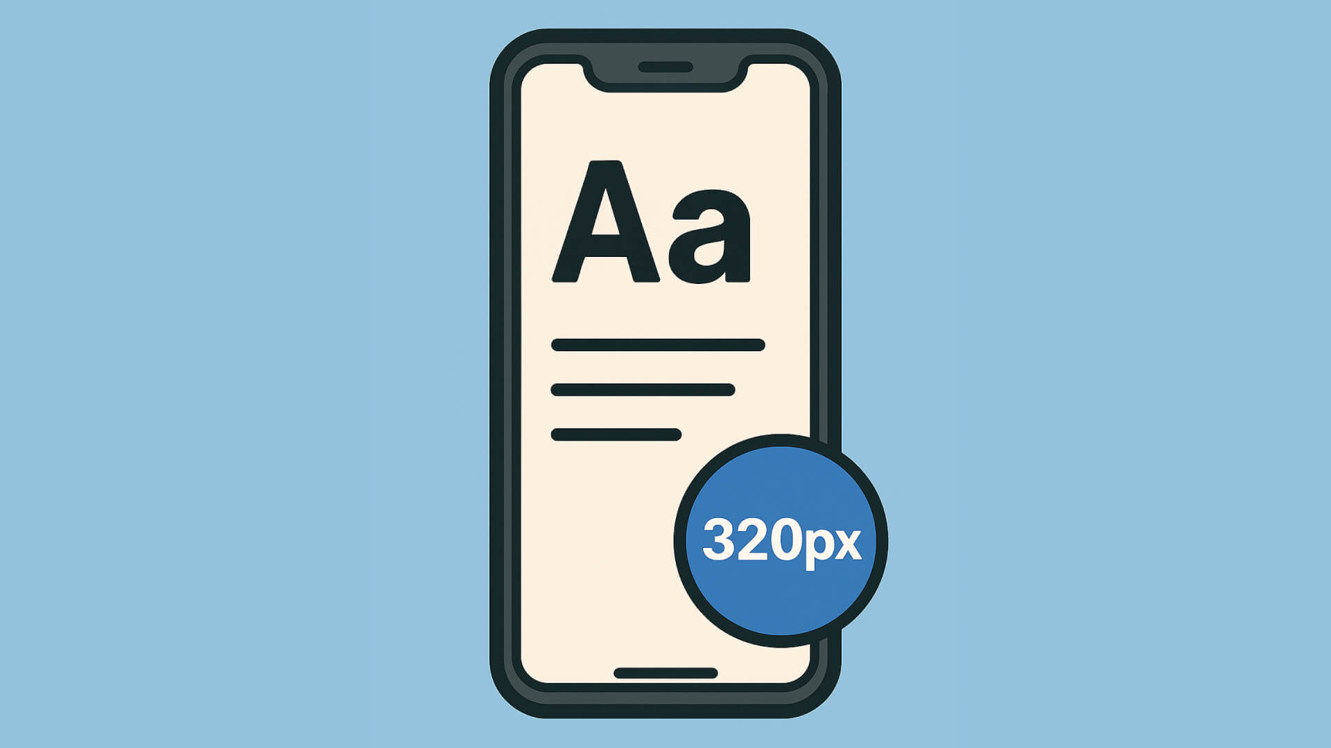 Smartphone zeigt Text mit 320px Mindestbreite