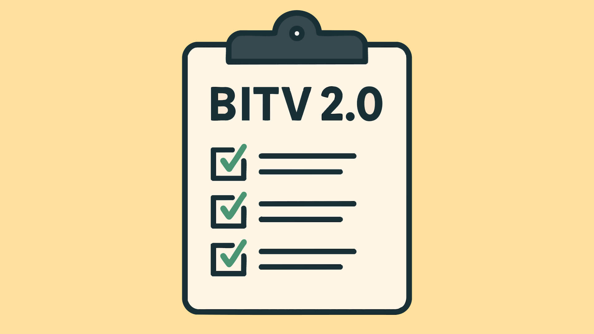 Klemmbrett mit BITV 2.0-Checkliste und drei abgehakten Punkten