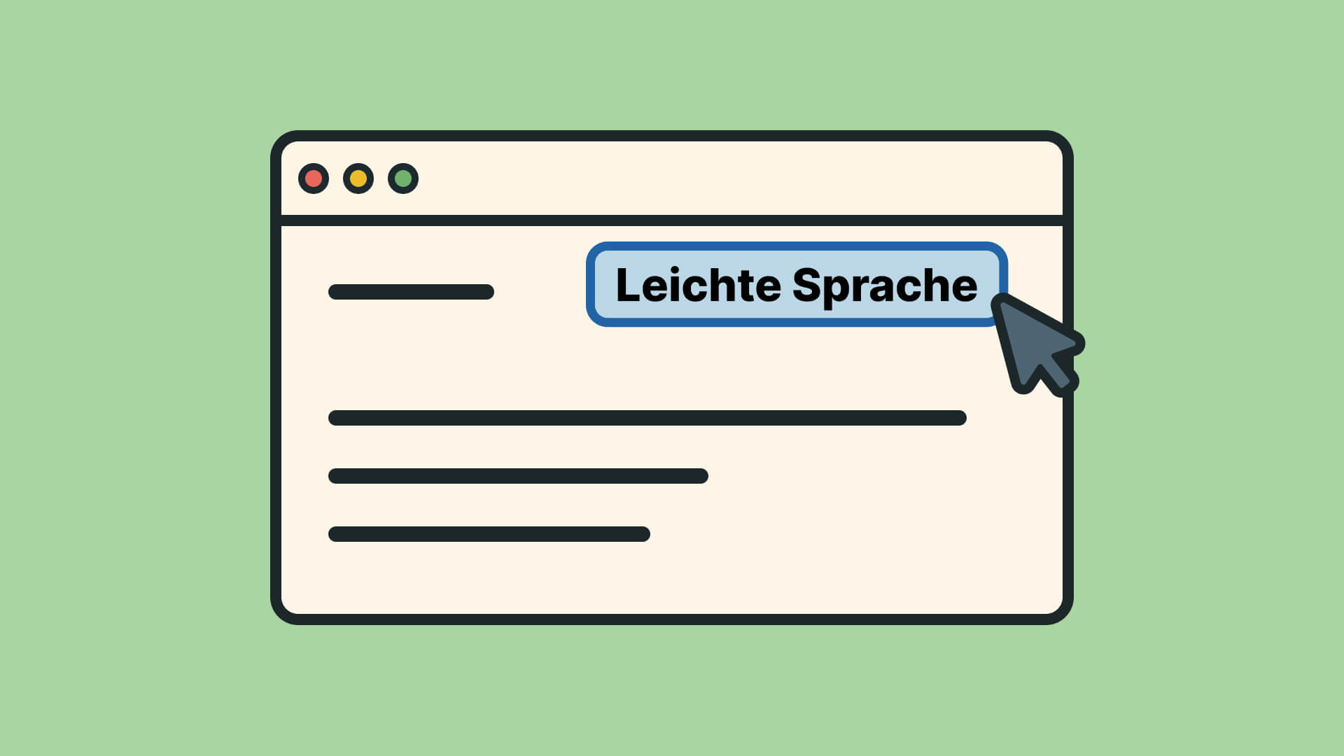 Browser mit aktiviertem Leichte Sprache-Button und Mauszeiger