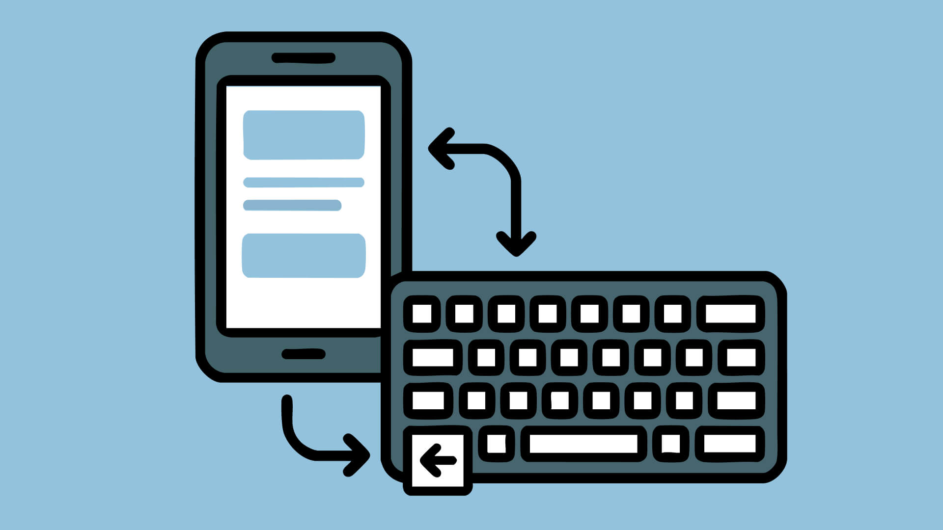 Smartphone verbindet sich per Pfeil mit externer Tastatur für barrierefreie Bedienung