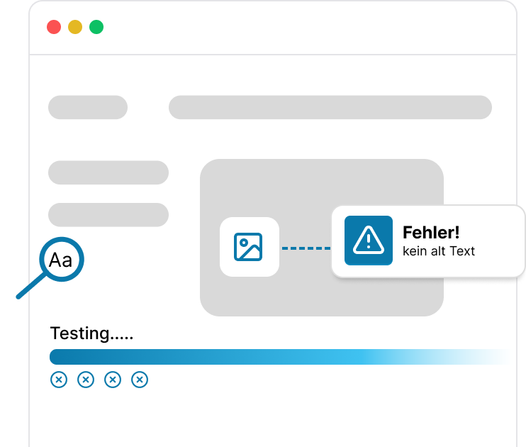 Barrierefreiheits-Test-Tool analysiert Website und zeigt Fehler: Bild ohne Alt-Text erkannt