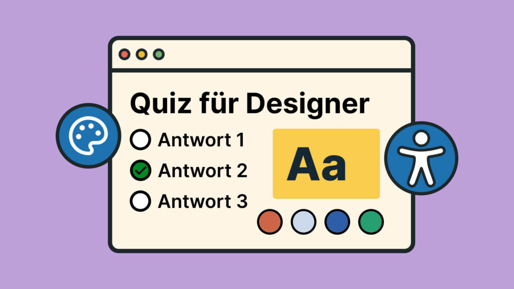 Quiz für Designer mit Farbpalette und Accessibility-Symbolen