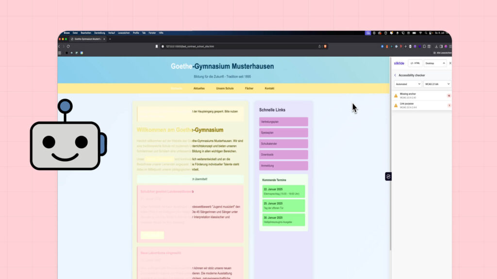 Silktide Extension zeigt Accessibility-Funktionen auf Website