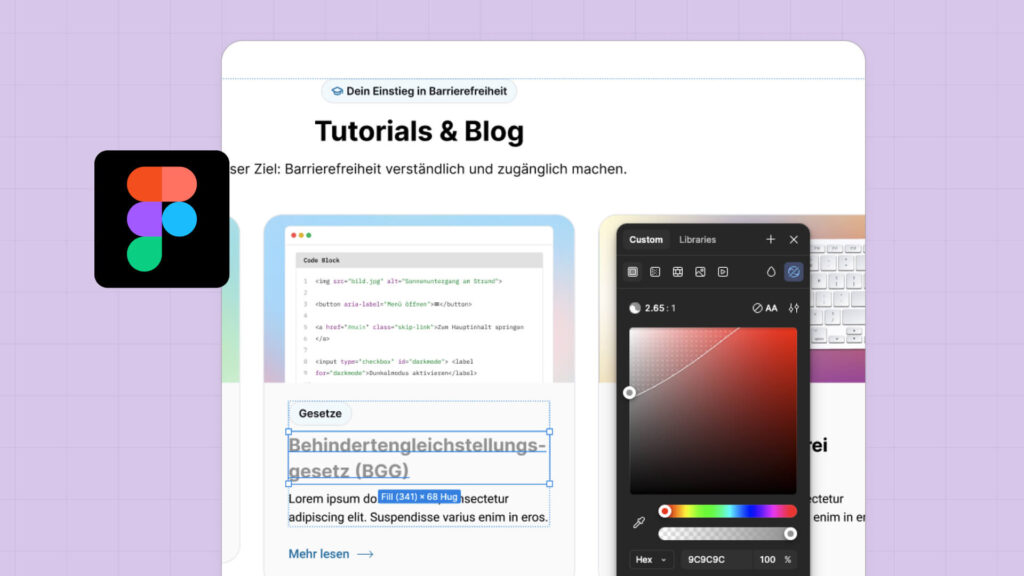 Design-Tools für Barrierefreiheit: Figma-Logo, Accessibility-Tutorial und Figma-Farbwähler