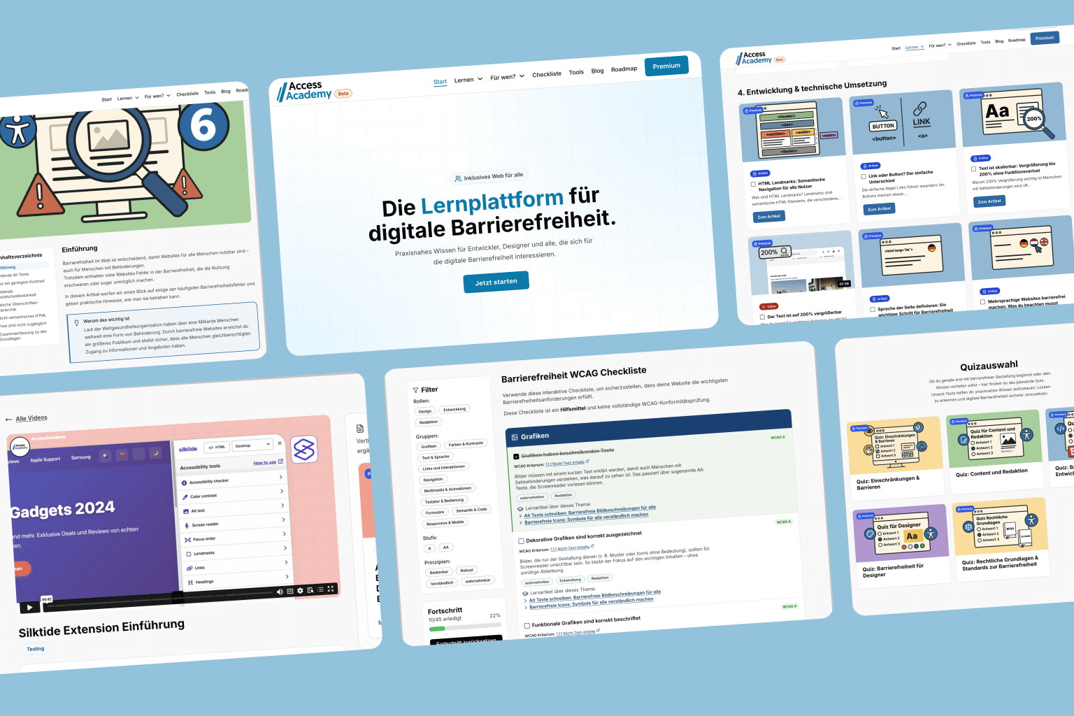 AccessAcademy-Plattform zeigt verschiedene Lerninhalte zu digitalen Barrierefreiheit