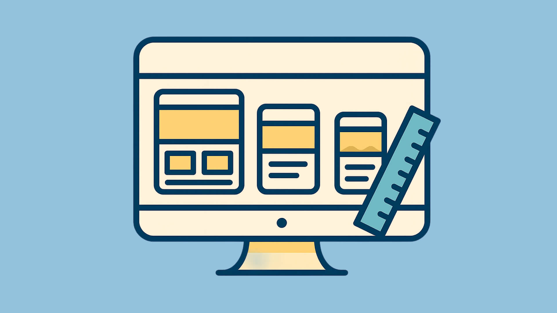 Bildschirm mit drei responsiven Layout-Ansichten und Mess-Lineal