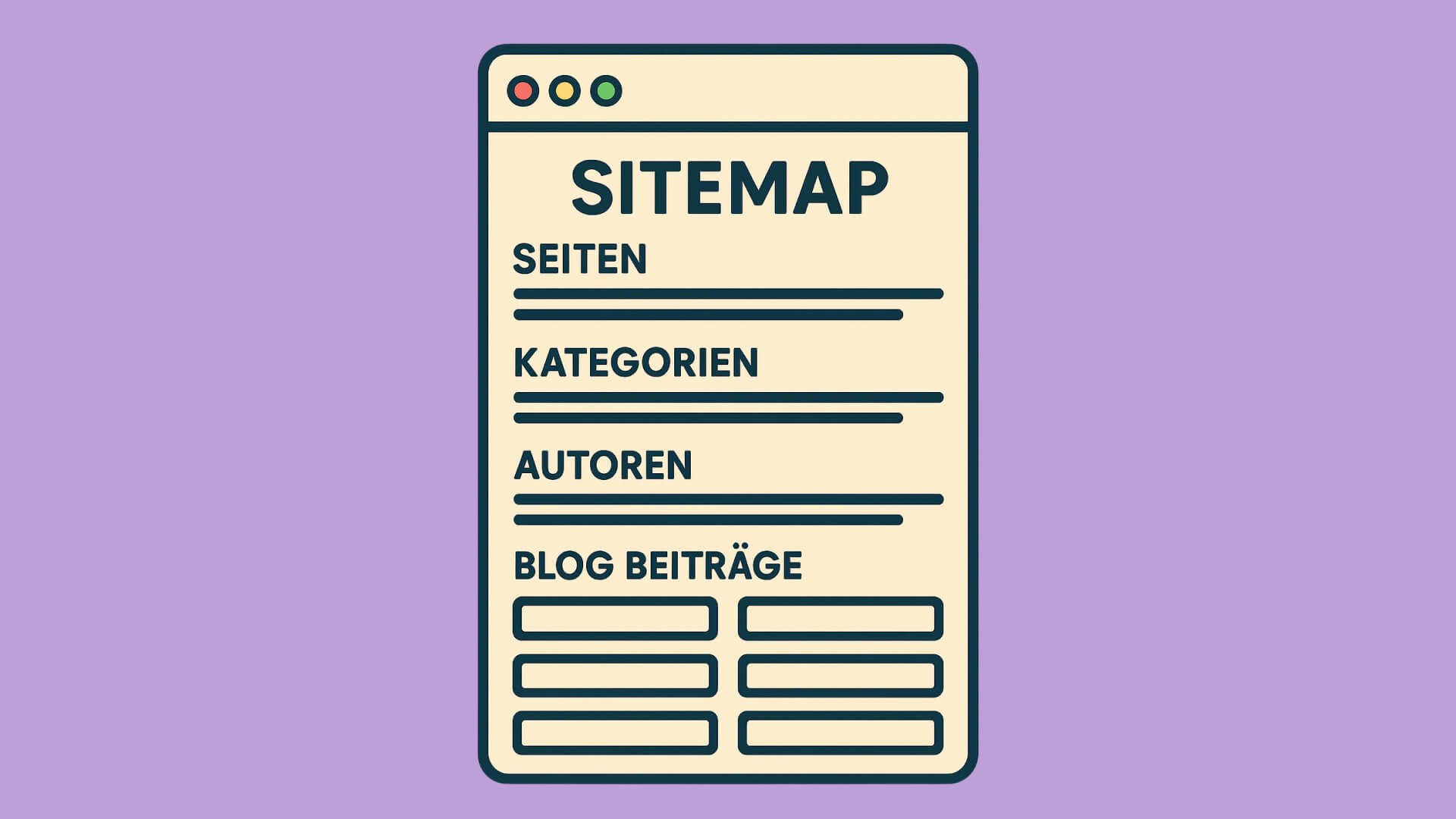 Sitemap-Übersicht mit Kategorien: Seiten, Kategorien, Autoren und Blog-Beiträge