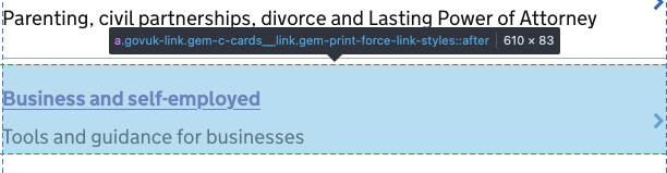 GOV.UK-Link mit ::after-Pseudo-Element erweitert klickbare Fläche