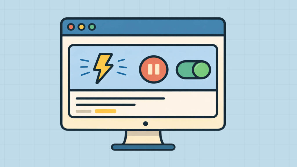 Bildschirm mit Barrierefreiheits-Einstellungen: Animation, Pause-Button und Toggle-Schalter